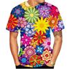 Summer Round Neck 3D Colorful Flower Print Top Fashionable Casual Hawaiian Vacation Style Short Sleeved Men's T-shirts