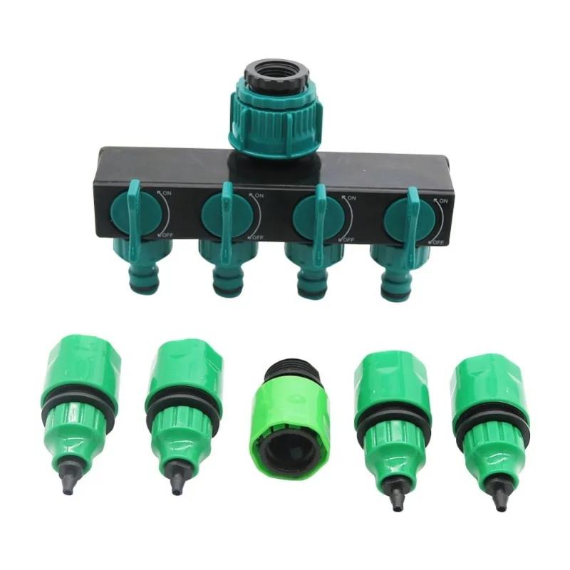 1 Комплект Садовый полив 4-ходовой кран Разветвитель шланга Садовый капельный 4/7 или 8/11 Садовые фитинги для шлангов Соединитель для трубы Набор для полива