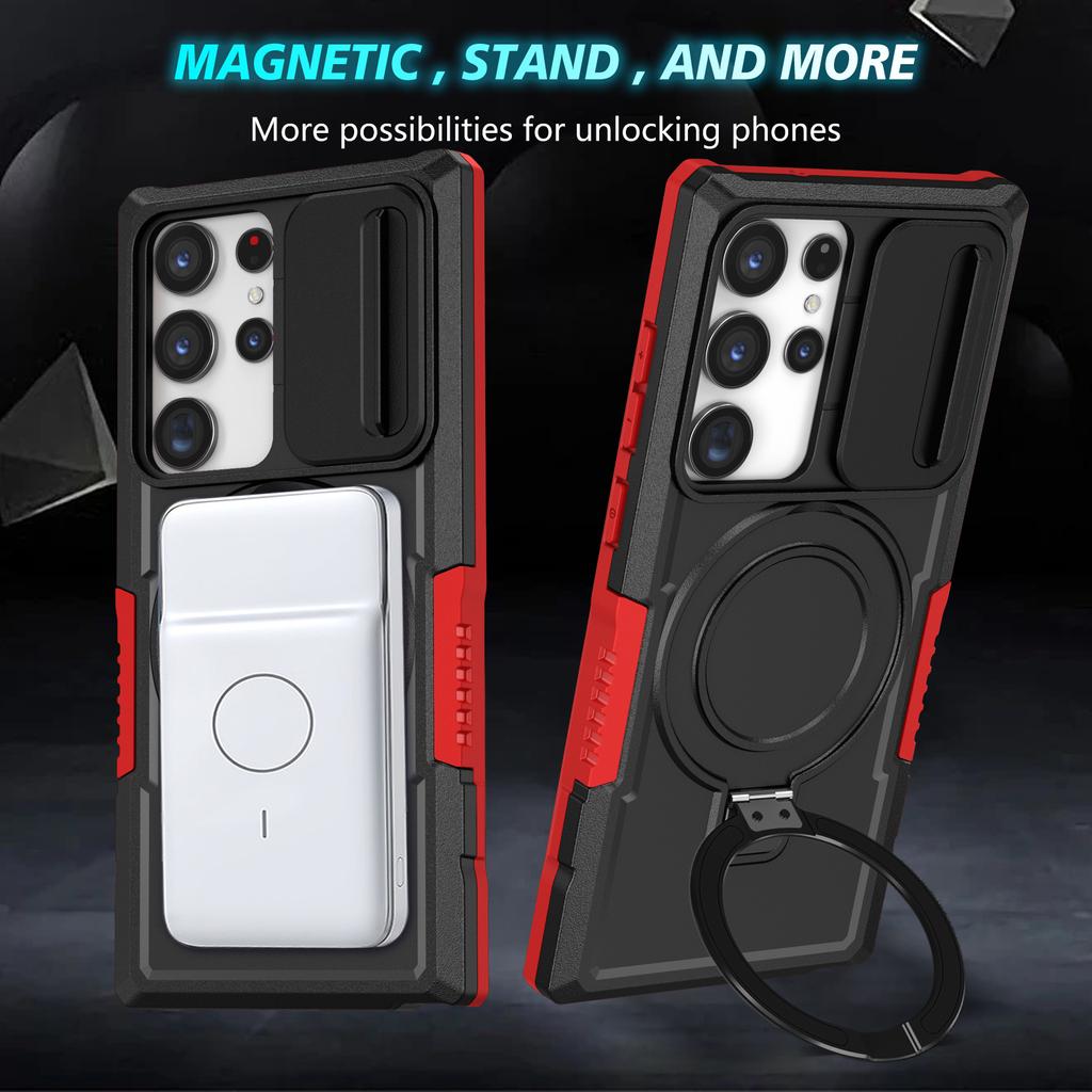 Push Window Camera Magnetic Case For Samsung Galaxy S23 Ultra S21 Plus S20 FE Note 20 Hybrid Armor Stand Wireless Charging Cover