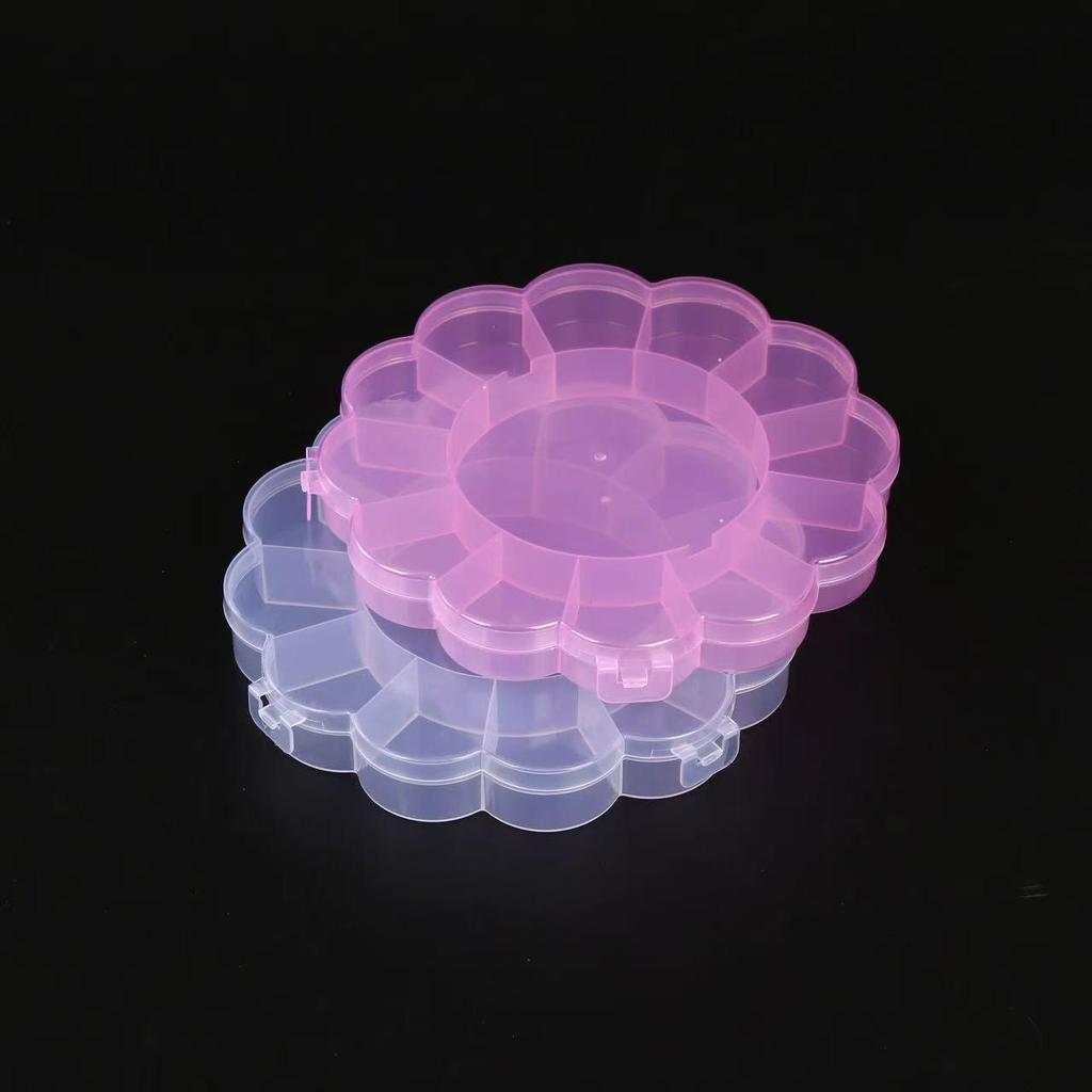 Heart & Flower Shaped Transparent Compartment Storage Box for DIY Beading and Nail Art Accessories, Cartoon Design with Lid.