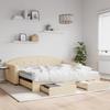VidaXL Daybed with Trundle and Drawers Cream 100x200 Cm Fabric 3197575