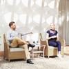 Rattan Garden Chairs Set of 2, Outdoor Rattan Chairs with Cushions, Armrests and High Back, PE Wicker Garden Armchair with Steel Frame for Balcony