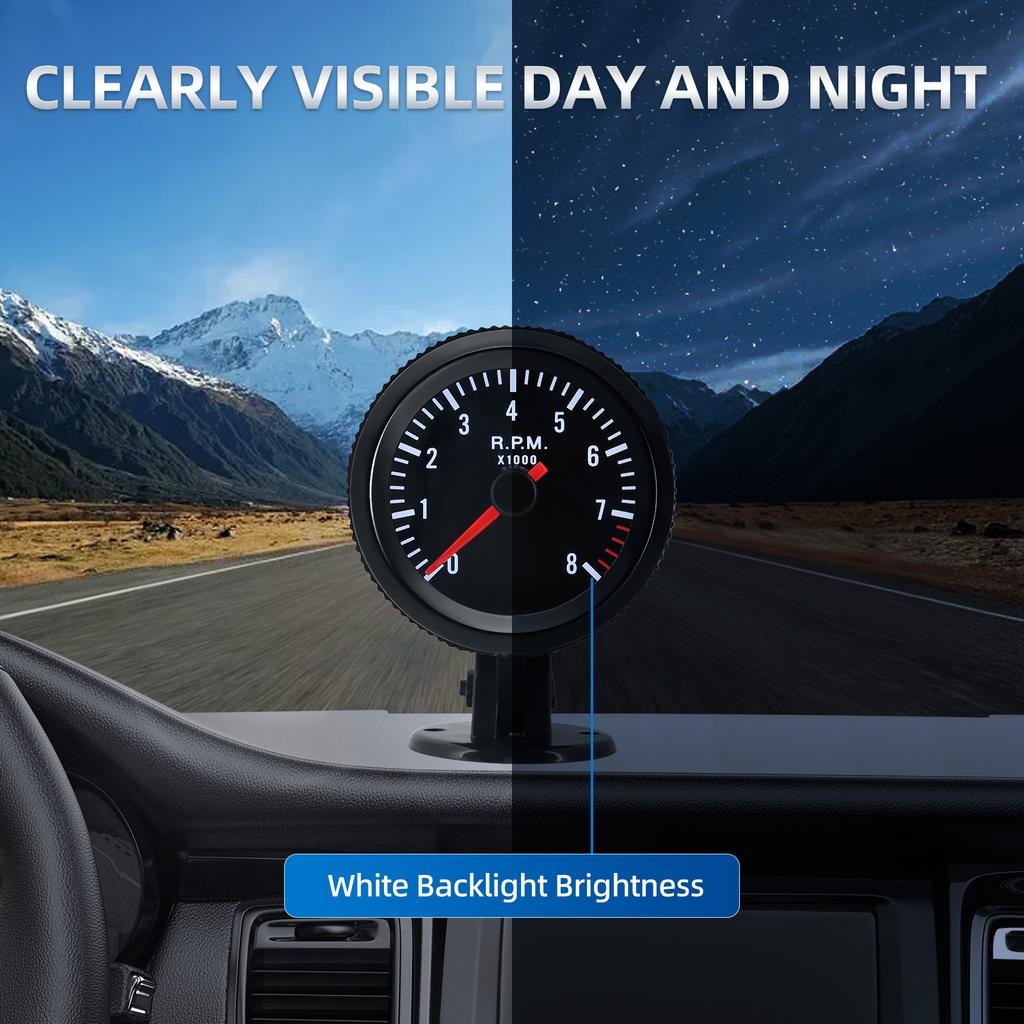 52mm Car RPM Gauge 0-8000 PRM Tachometer With LED Backlight For 1~8 Cylinder For 12V Car Engine Auto Car Tacho Indicator