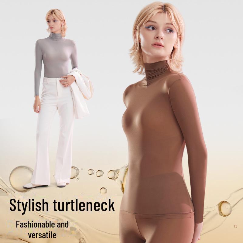 Женский бесшовный комплект термобелья - высокоэластичный, с гиалуроновой кислотой, высоким воротником и длинными рукавами