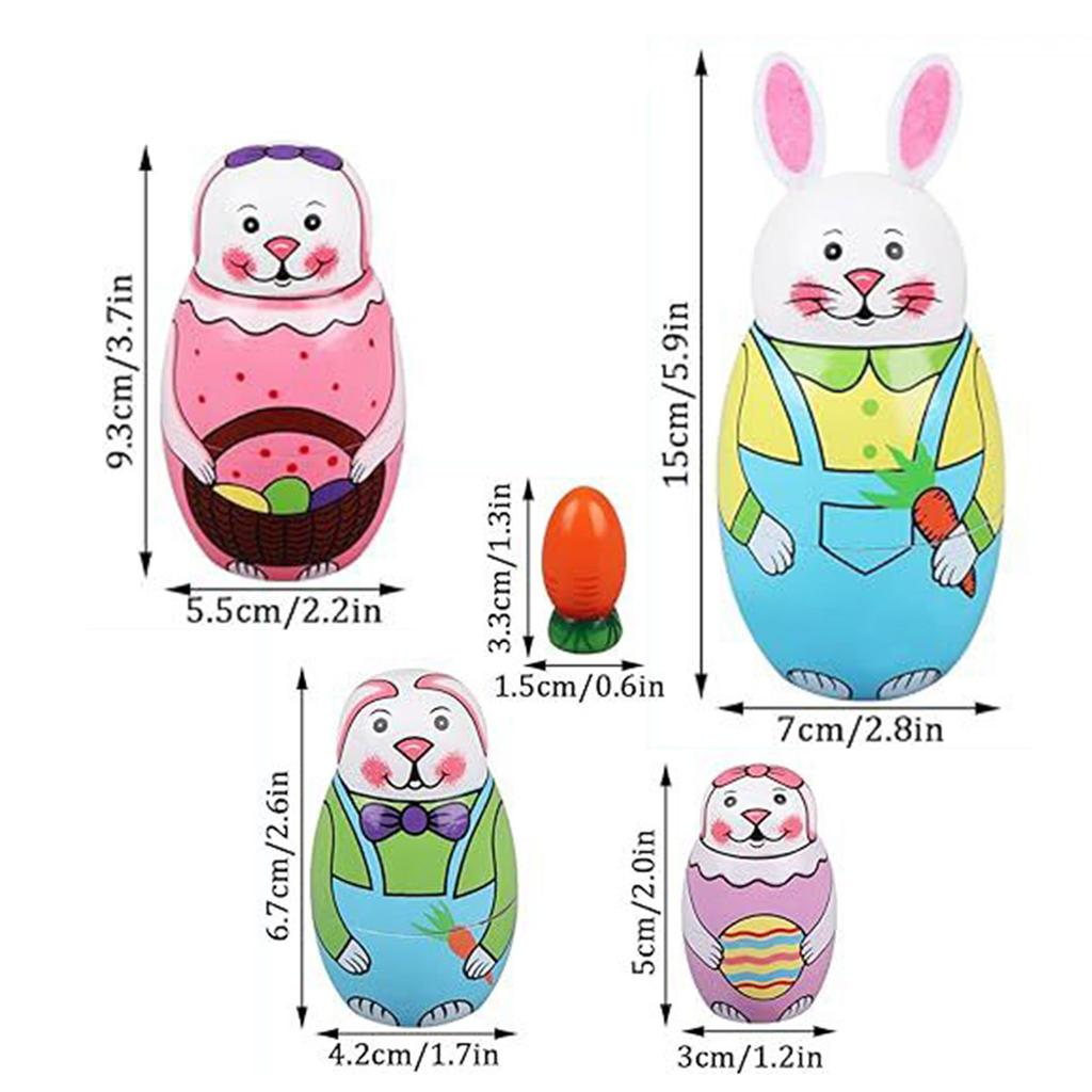 1-5X Easter Bunny Nesting Doll Dolls Toys Wooden Russian Nesting Doll Russian Nesting Stacking Dolls Home Bedroom Craft Supplie