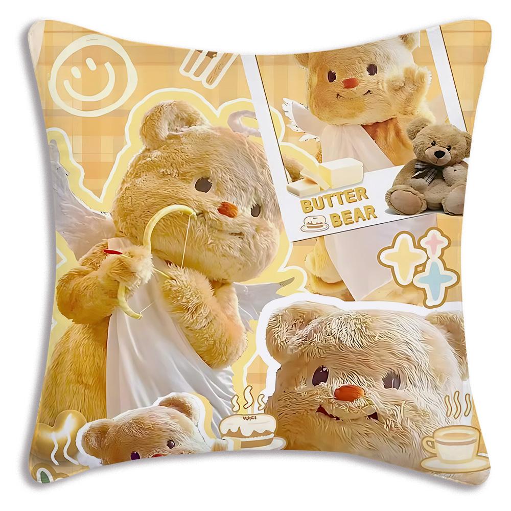 Cute cartoon bear Pillow Covers Cartoon Sofa Decorative Home Double-sided Printing Short Plush Cute Cushion Cover