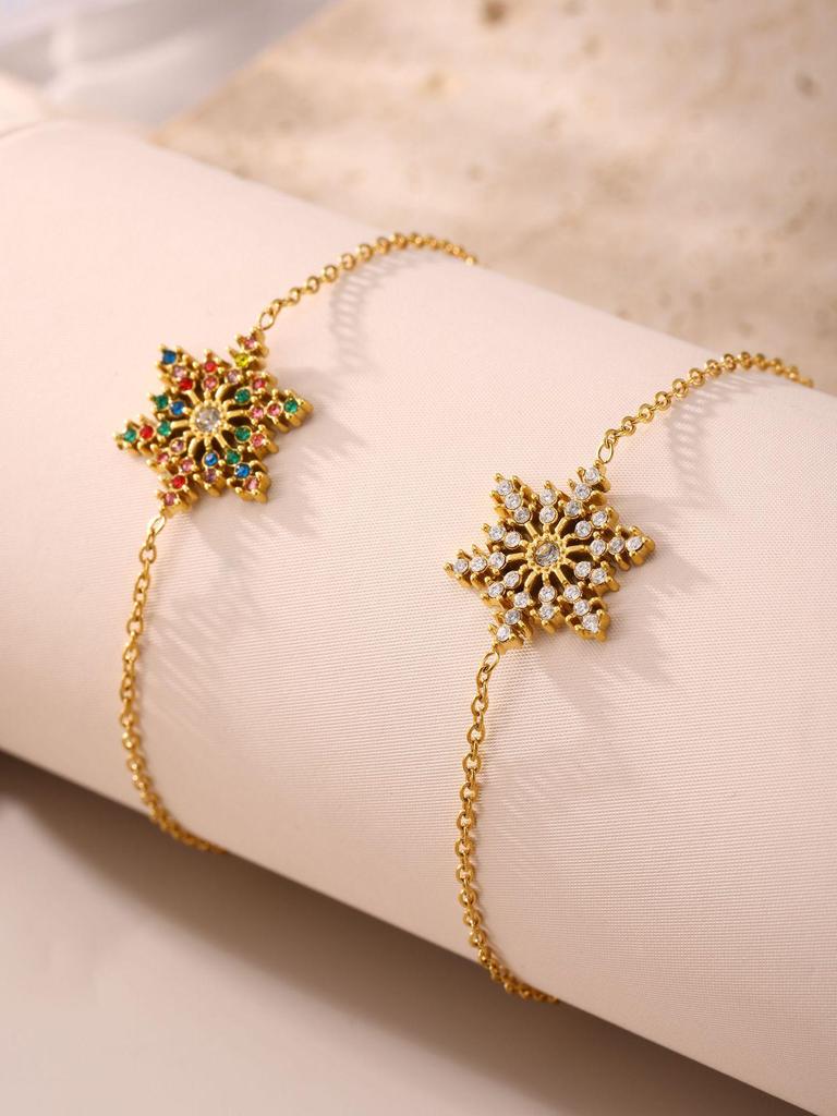 Oumeka Рождественский циркониевый браслет-снежинка с блеском, с PVD-покрытием из 18-каратного золота, женские украшения, не тускнеющие