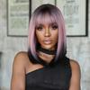 Purple Pink Ombre Black Short Straight Synthetic Wigs with Bangs Bob Wig for Women Daily Cosplay Party Heat Resistant Fake Hairs