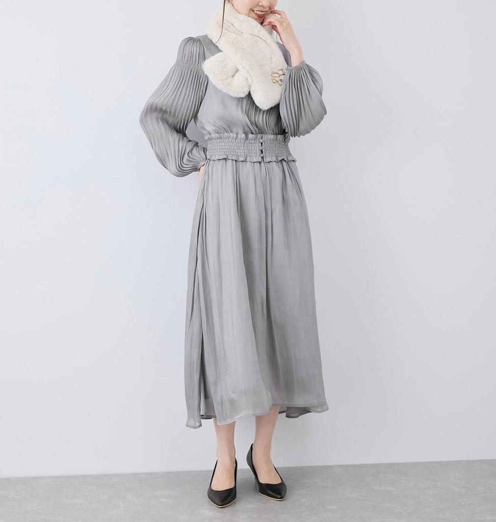 ROPE PICNIC Mon Shiny Pleated Blue Size Perfect for Weddings E'toile Dress, (45), 36,