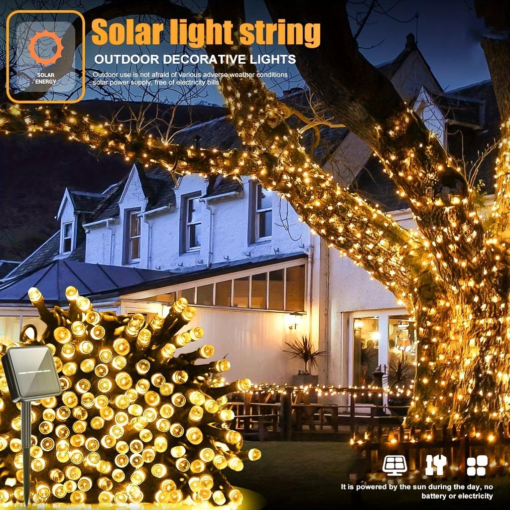 Outdoor Solar String Lights 50/100 LEDs Twinkle Lights with 8 Modes Waterproof Fairy Lights for Christmas Wedding Garden Decor