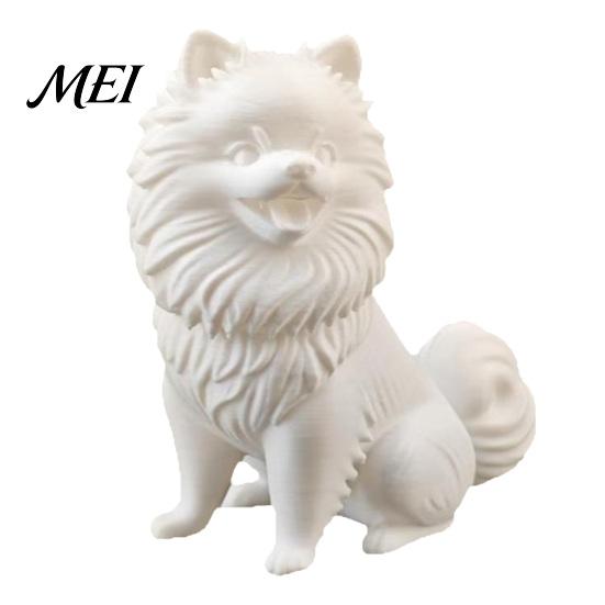 Three-dimensional Dog Statue 3D Printed Cute Pomeranian Figurine, White Twisting Head Puppy Statue, Small Versatile Home Style Accessory Desktop