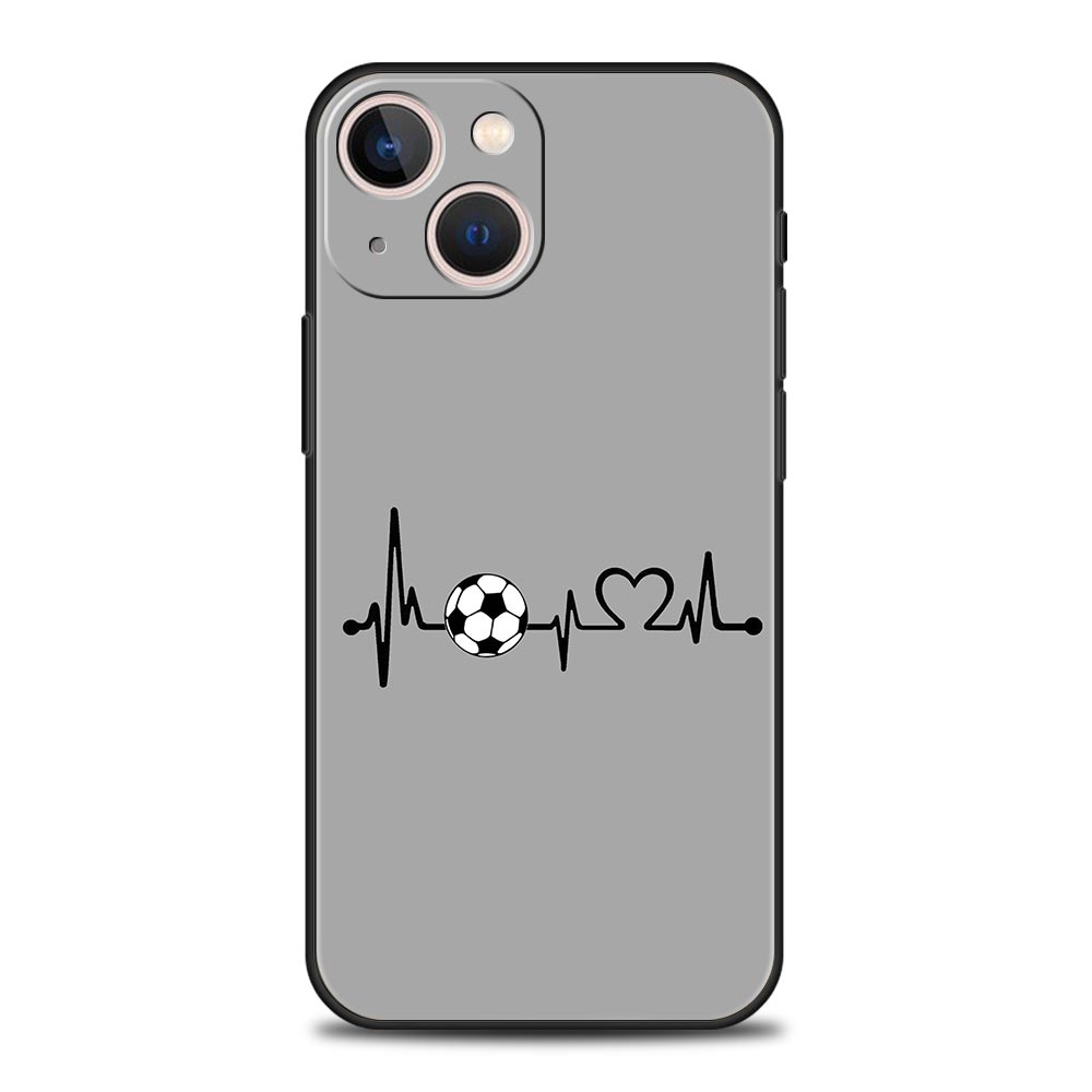 Чехол для iPhone 17 16e 15 14 13 12 11 Pro Max SE 7 8 Plus Чехол iPhone 16 Мягкая TPU Крышка Футбол Сердцебиение
