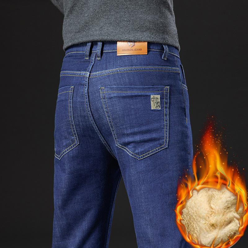 Мужские джинсы с подкладкой из овечьей шерсти, свободные, прямые, осенние и зимние модели, утолщенные, теплые, повседневные мужские брюки