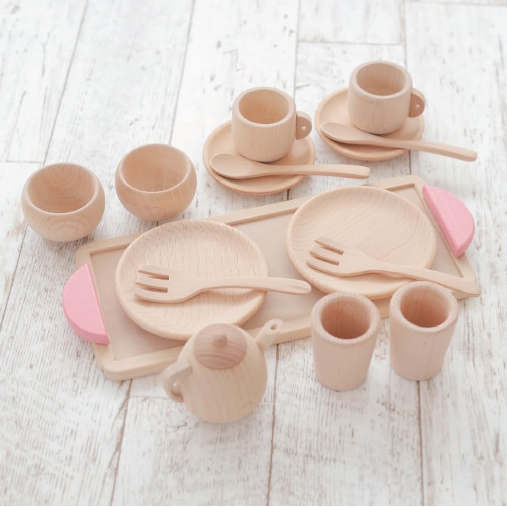 Daiwa Wooden Toy Mini Play Kitchen Set Includes Dish Cabinet and Dish All dishes can be stored Perfect for pretend or (Pink) - Set. inside. play,