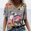 Summer Women's T-Shirt Vintage Casual Fashion V Neck Pullover Short Sleeve Butterfly Print Loose Daily Tops Design Clothing