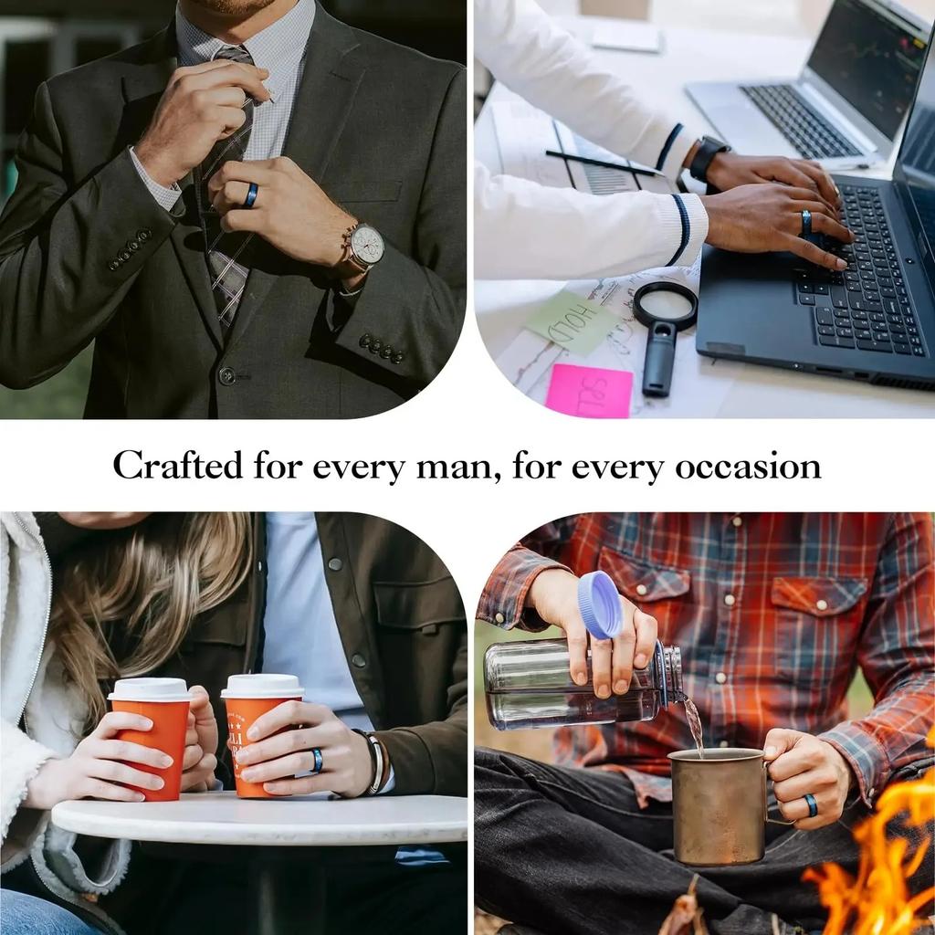 Fashion 8mm Men Black Stainless Steel Rings High Polished Blue Abalone Shell for Men Wedding Party Jewelry Anniversary Gifts