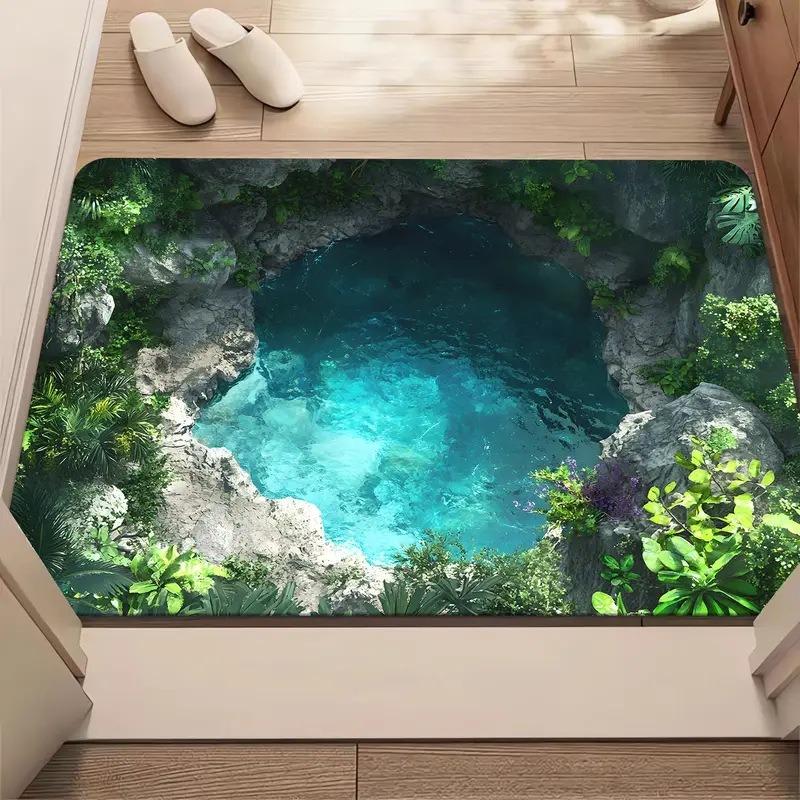 3D Иллюзия Карп Коврик для Двери Уникальный Коврик для Входа с Прудом из Рыб Кои с Реалистичным Эффектом Воды Нескользящий Коврик для Пола для Декора Дома