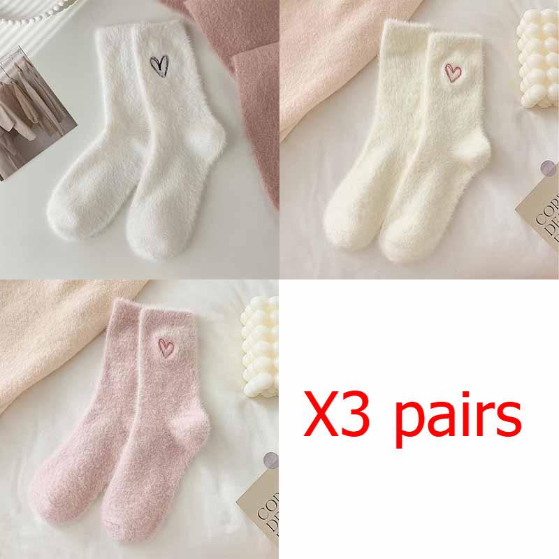 Women's Solid Color Home Socks Autumn and Winter Mid Calf Thickened Warm Mink Velvet Pile Socks