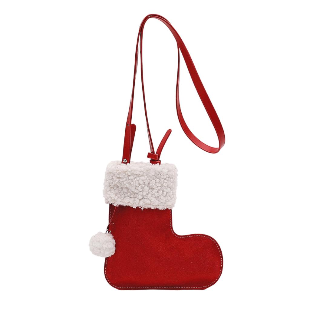 Christmas Deerskin Shoes Shape Solid Color Shoulder Crossbody Bag Cute Small Ball Ladies Shoulder Bag