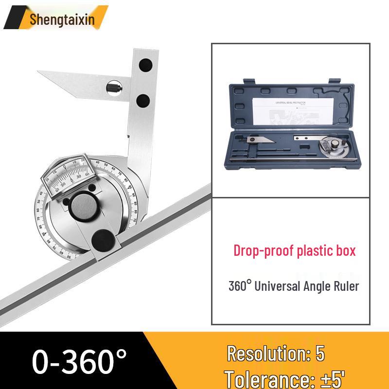 High-Precision Stainless Steel Vernier Protractor 360° Angle Measuring Tool