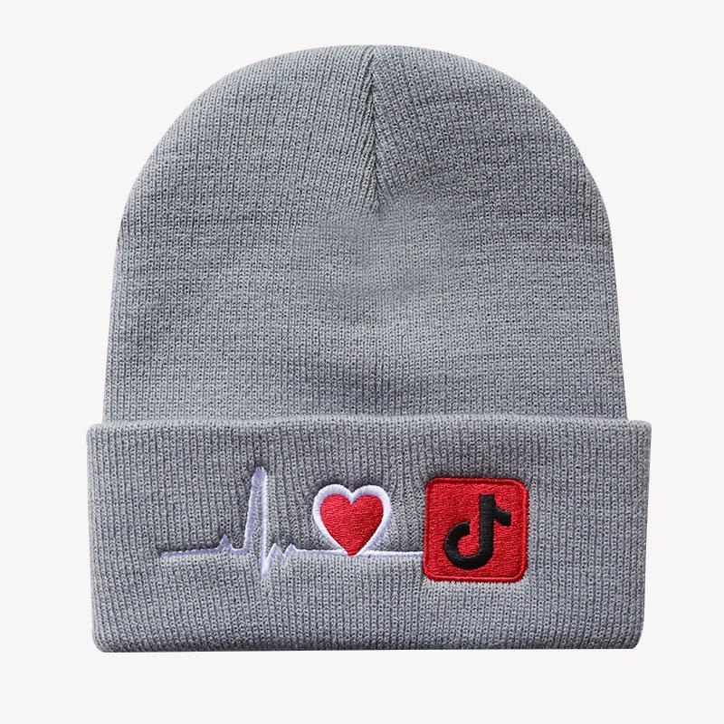 TikTok Студенческая вязаная шапка с трехмерной вышивкой, шерстяная шапка, холодная шапка, осенне-зимняя теплая шапка для мужчин и женщин
