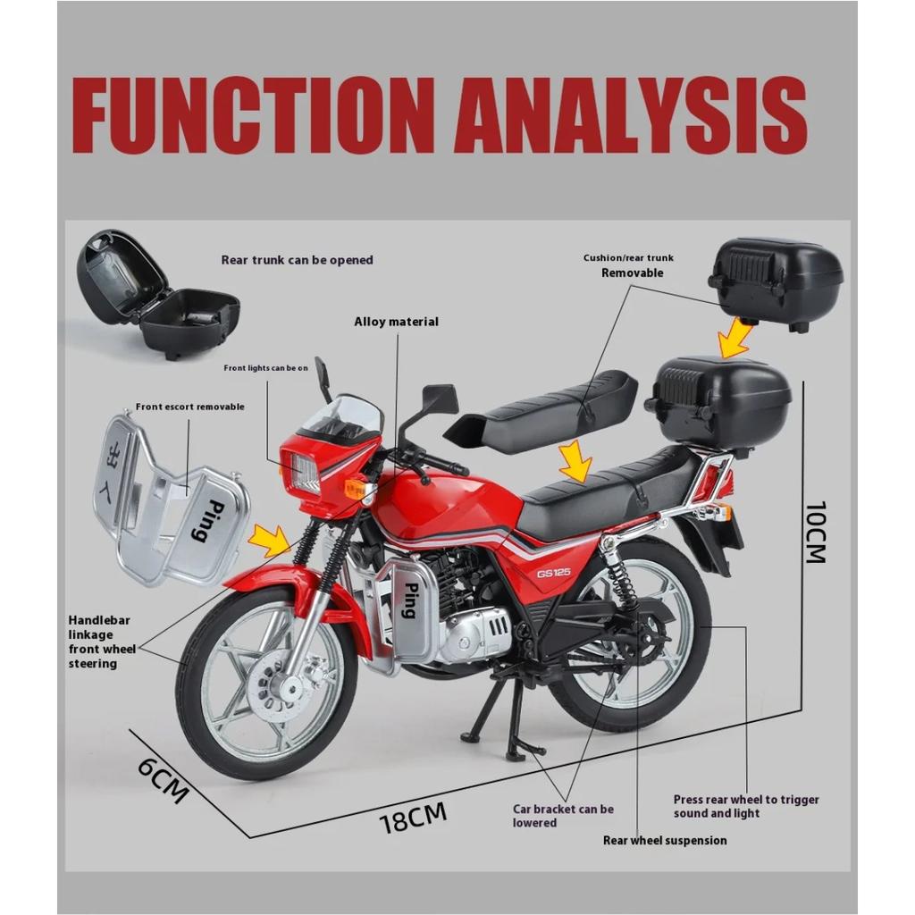 1/12 SUZUKI GS125 King Классический Мотоцикл Сплав Литая Модель Звук и Свет Симуляция Коллекции Хобби Ретро Ностальгия Серия
