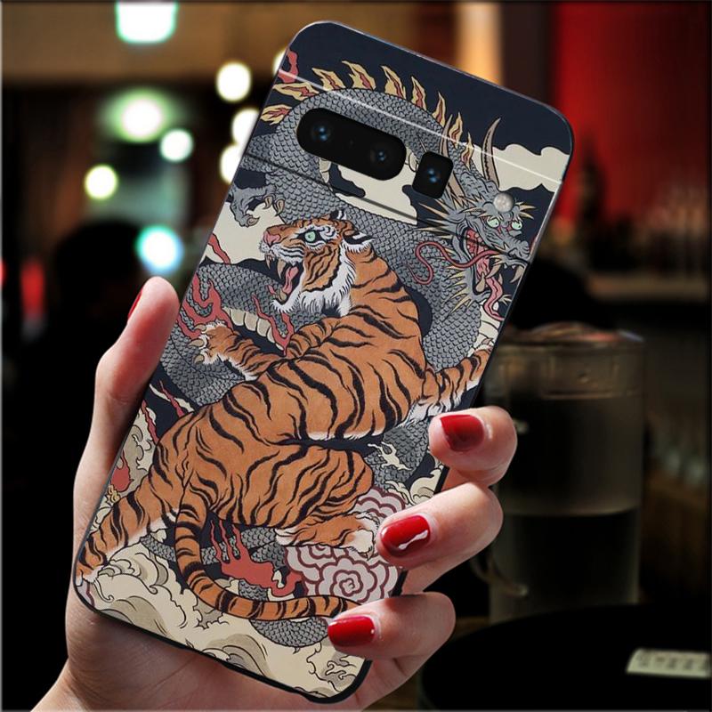 Japanese tiger art tattoo Carcasa Funda Phone Case For Google Pixel 10 9 Pro XL 9A 8 7 6 Pro Pixel 8A 7A 6A Pixel 8 7 6 5 Case