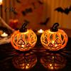 Halloween Pumpkin Lights Lantern, LED Light Up Hollow Ornament, Battery Operated Statue with Warm for Indoor Outdoor Party Decor Creative Holiday