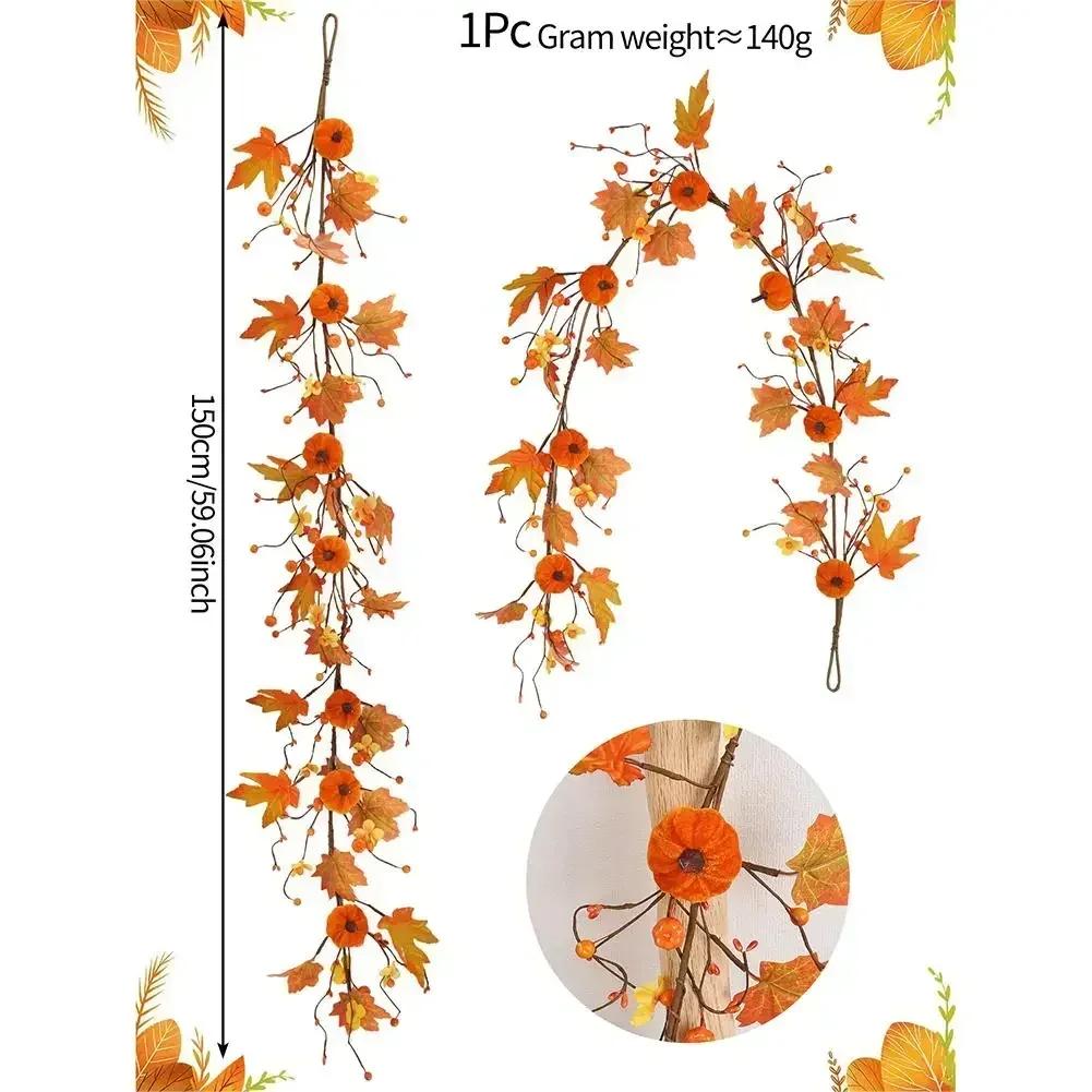 Pumpkin Vine Garland for Thanksgiving and Fall Decoration Made of Plastic and Fabric Suitable for Home and Event Use