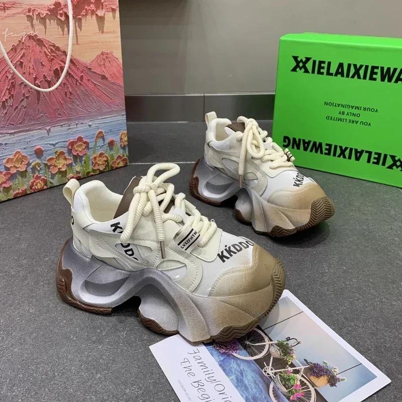 Chunky Platform Sneakers for Women Autumn Fashion Silver Sports Shoes Woman Non Slip Thick Sole Basketball Sneakers Female 2025