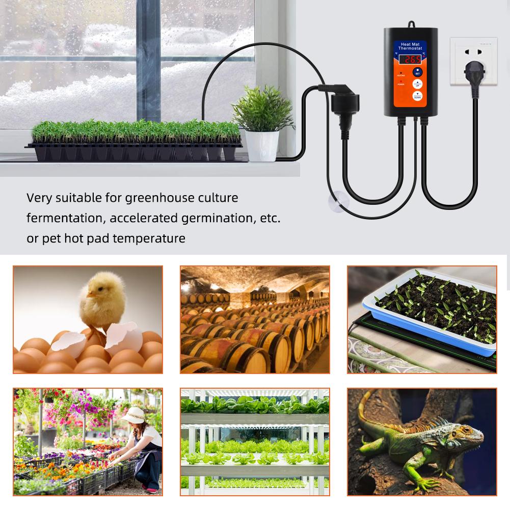 Digital Heat Mat Thermostat 1000W 41 to 108 Fahrenheit  Temperature Controller with LED Display for Seedlings Hydroponic Germination Reptiles Fermenta