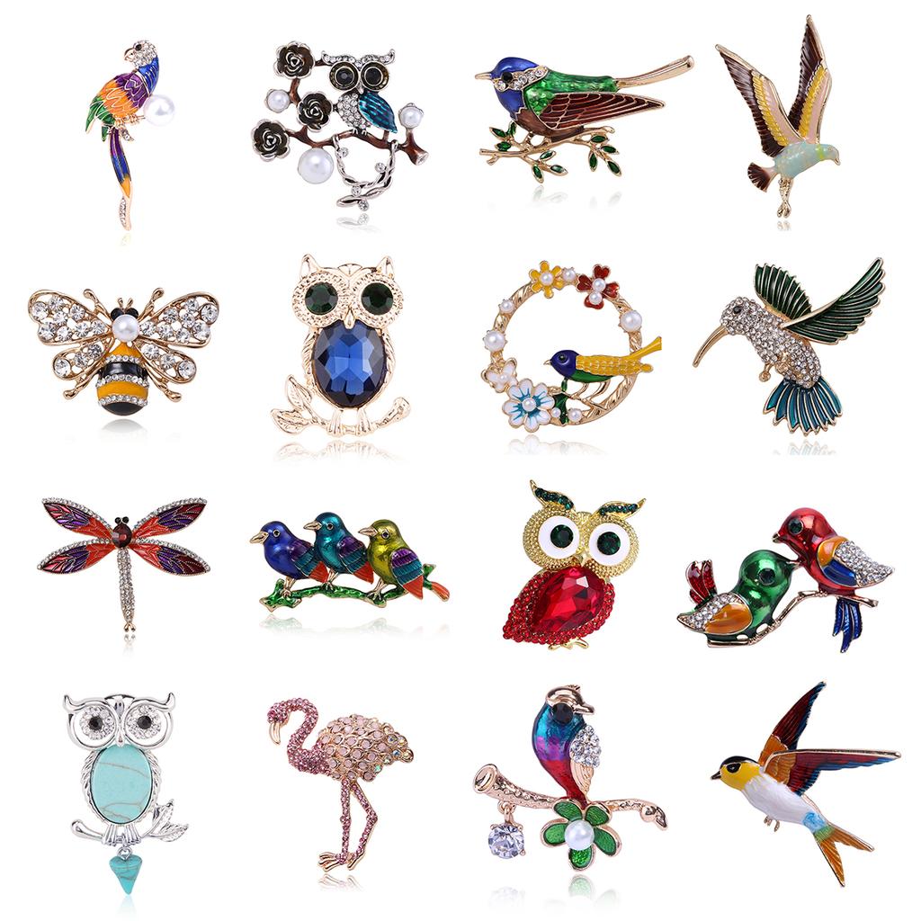 Fashion Flying Bird Eagle Enamel Pins Crystal Rhinestone Swallow Parrot Owl Animal Brooches For Women Clothes Scarf Jewelry Gift