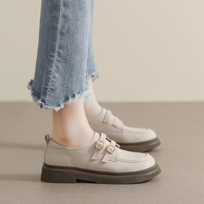 Weiwei Girl 6826-1 Мокасины женские на платформе с одним словом, поясом, винтажные, с мягкой подошвой, маленькие кожаные туфли в британском стиле