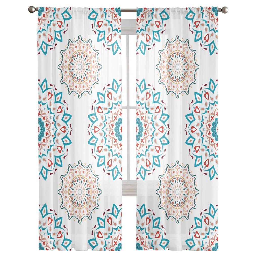 Богемный Мандала Цветок Прозрачные Шторы Для Гостиной Спальни Домашний Декор Кухни Тюль Для Окна Вуаль Шторы