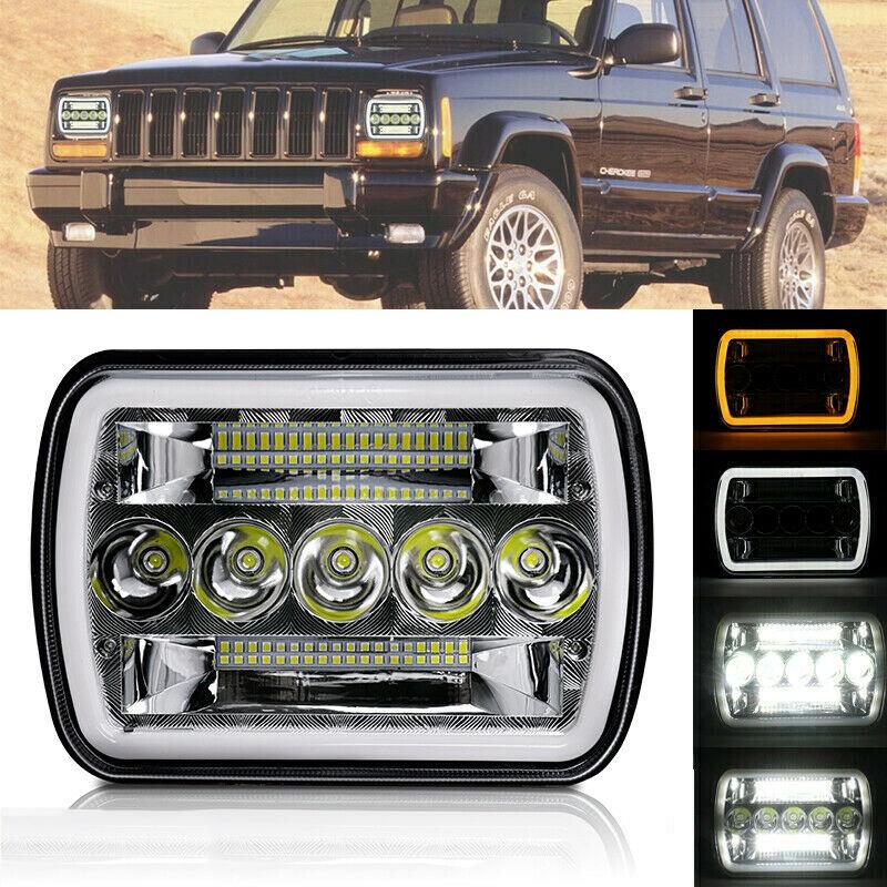 Car LED Work Light Headlight 5X7 With Aperture Angel Eye Dual Color Hi-Lo Beam Lamp For Jeep Wrangler Off-road Truck DRL Lamp