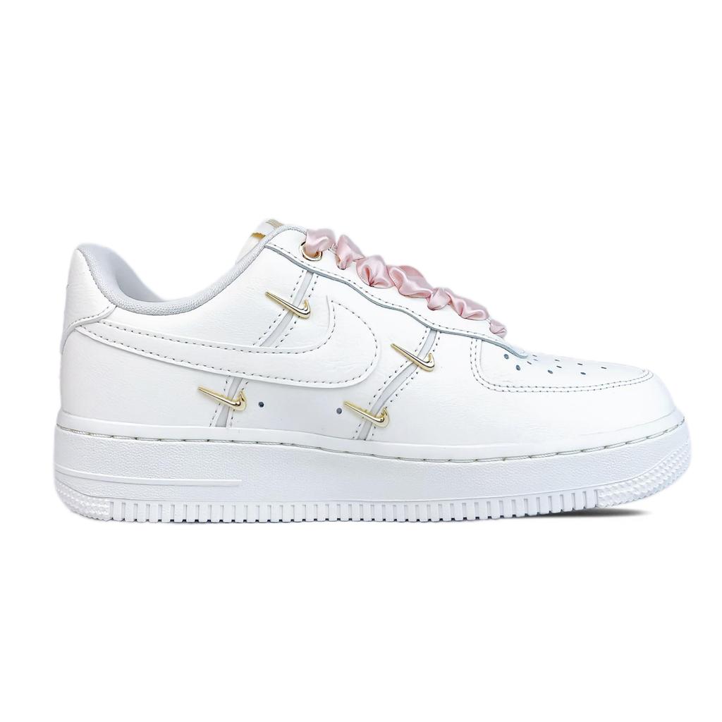 Nike Air Force 1 Износостойкие Износостойкие Низкие Кеды для Скейтборда Женские Белый Розовый Золотой FV3654-111(Команда74-)