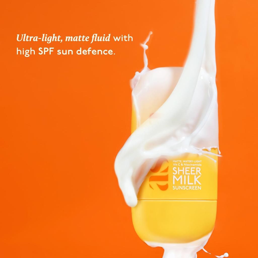 Asaya Легкое молочко-солнцезащитное средство SPF 50 PA++++ UVA + UVB | Протестировано In-VIVO | Легкая флюидная солнцезащитная эссенция с витамином C и ниацинамидом для осветления и