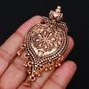 Boho Chic Oxidized Copper Teardrop Pendant Ethnic Floral Carved Charm with Tassel Beads Gypsy Style Jewelry Gift for Her
