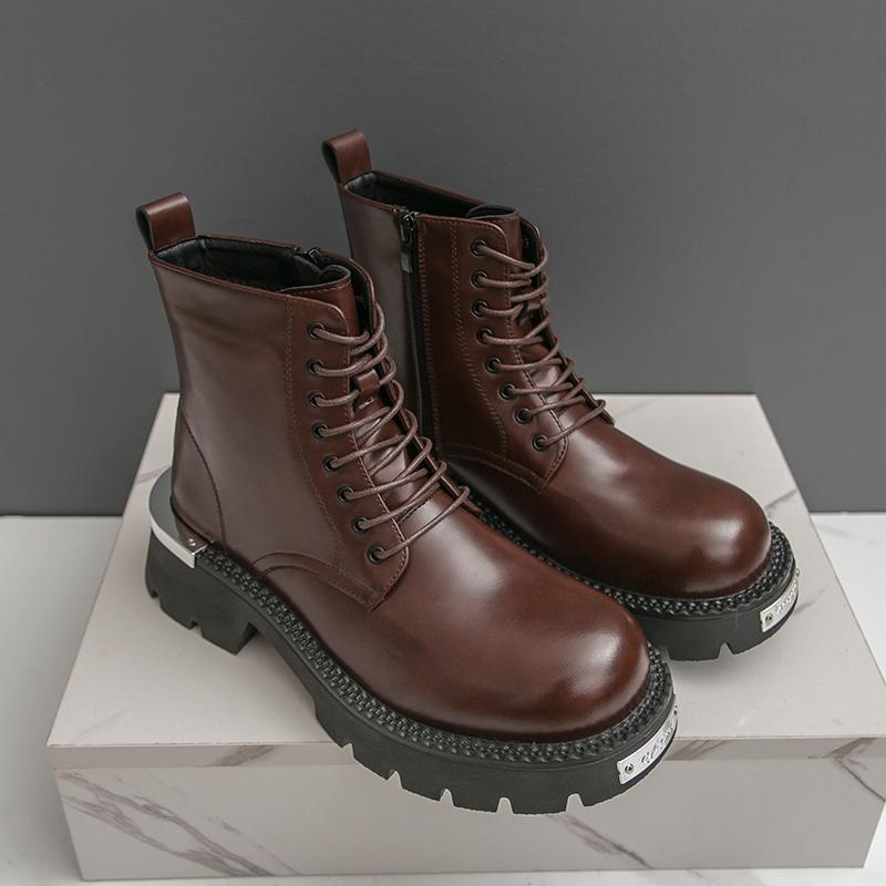 Men’s Retro Punk Thick Sole Platform Boots Cool Elevator Boots Black Brown Motorcycle Boots High Boots Plus Size