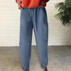 Women Pants Elastic Waist Mid-rise Adjustable Drawstring Wide Leg Trousers with Pockets Solid Color Slacks