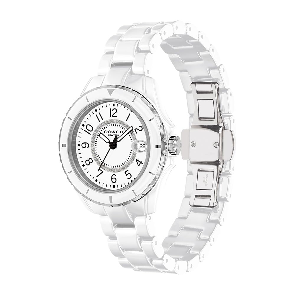 Coach Preston White Ceramic 14503462 Women's Watch, Dial, Strap, (Official Import)