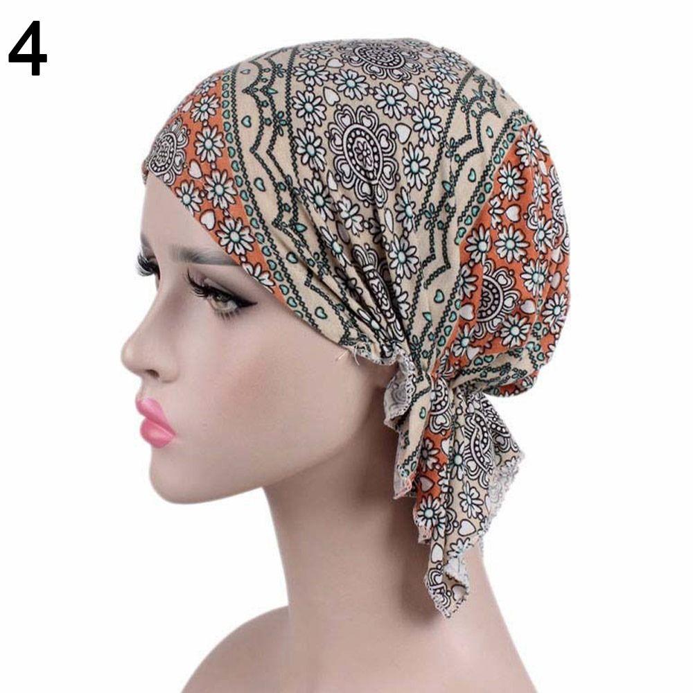 Casual Beanies Headwrap Floral Print Turban Women National Wind Chemotherapy Hat Cotton Hat Bandana