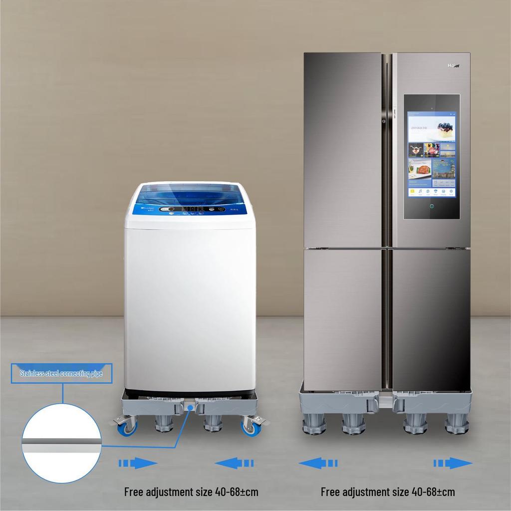 Серый регулируемый мобильный стенд для стиральной машины с колесами и тормозами