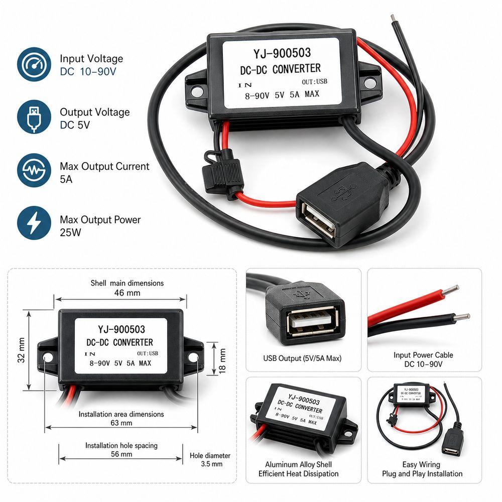Single USB Port USB Power Converter Step Down Step Down Converter  Electric Bike Accessories