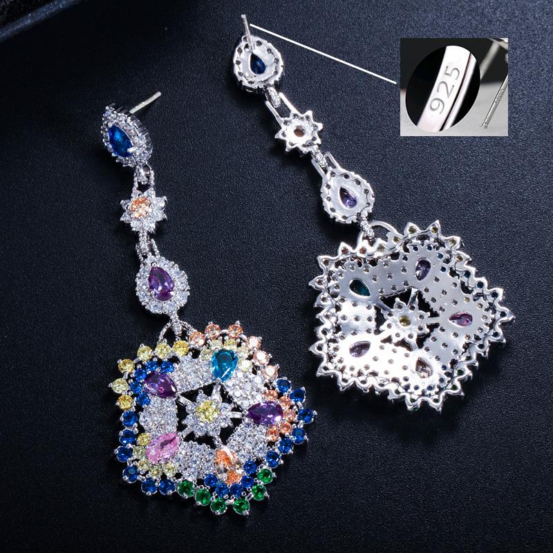WWJ Роскошные разноцветные длинные серьги с цирконом для женщин CZ вечерние бижутерия