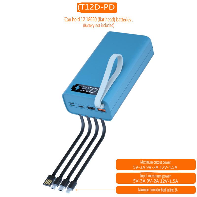 T12D 18650 DIY Power Bank Base с кабелем Micro USB Type C, фонариком, чехлом для быстрого Power Bank 18650, держателем для аккумулятора, зарядным устройством