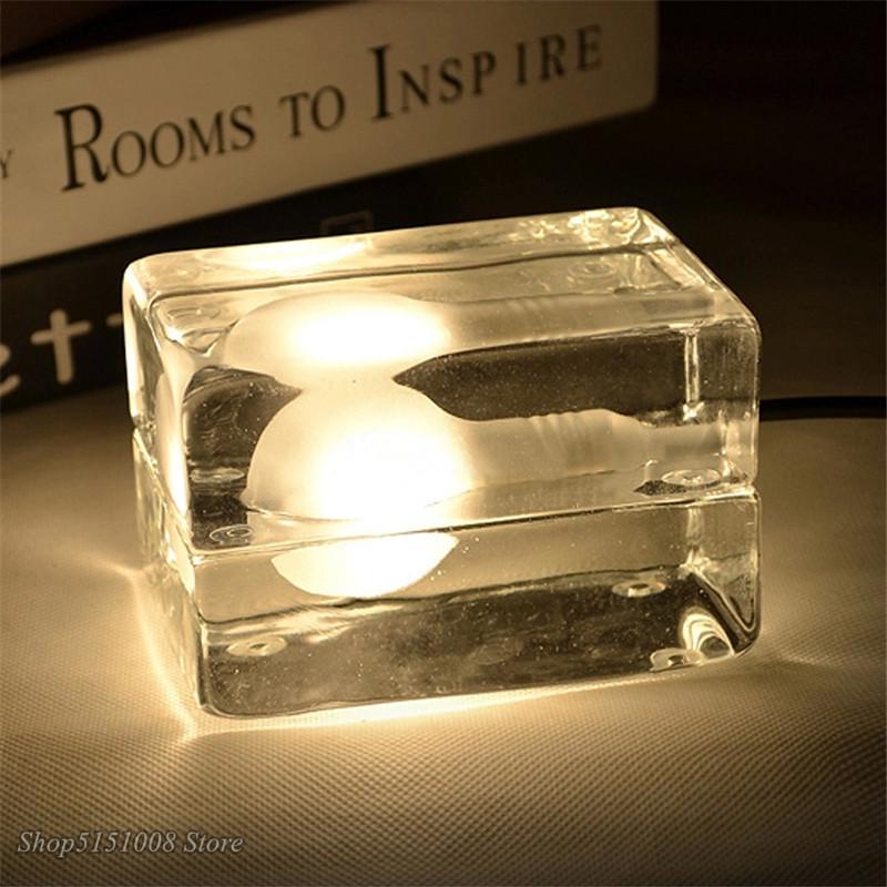 Modern Transparent Glass LED Table Lamp Clear Ice Cube Table Light Nordic Bedroom Bedside Desk Lamp Home Decor Lighting Fixtures