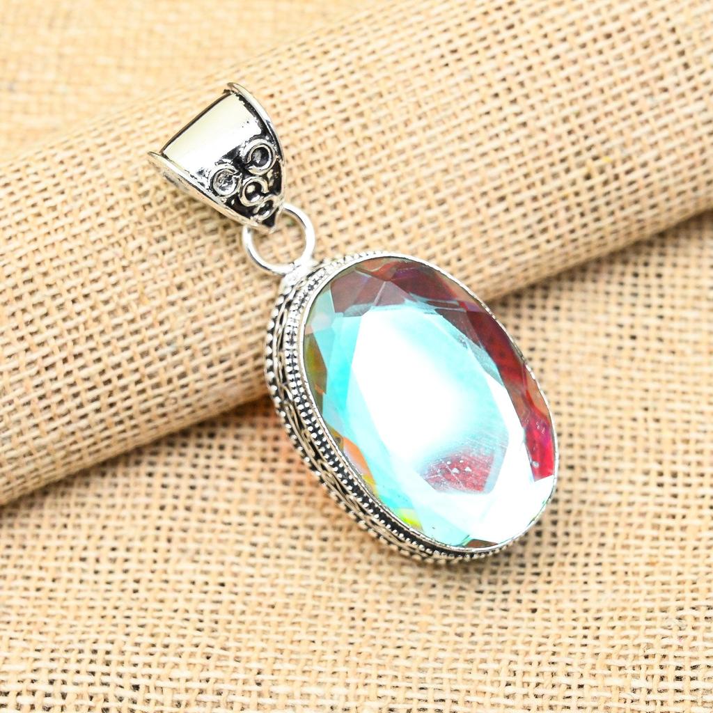 Rainbow Mystic Topaz Gemstone Handmade 925 Solid Sterling Silver Jewelry Pendant For Her
