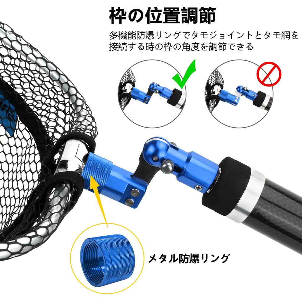 SANLIKE Landing Net, Large Aluminum Landing Net with Joints, Foldable, Rubber-Coated Net, Oval Frame, Large Size, 52 x 65cm, Net Joint, Blue