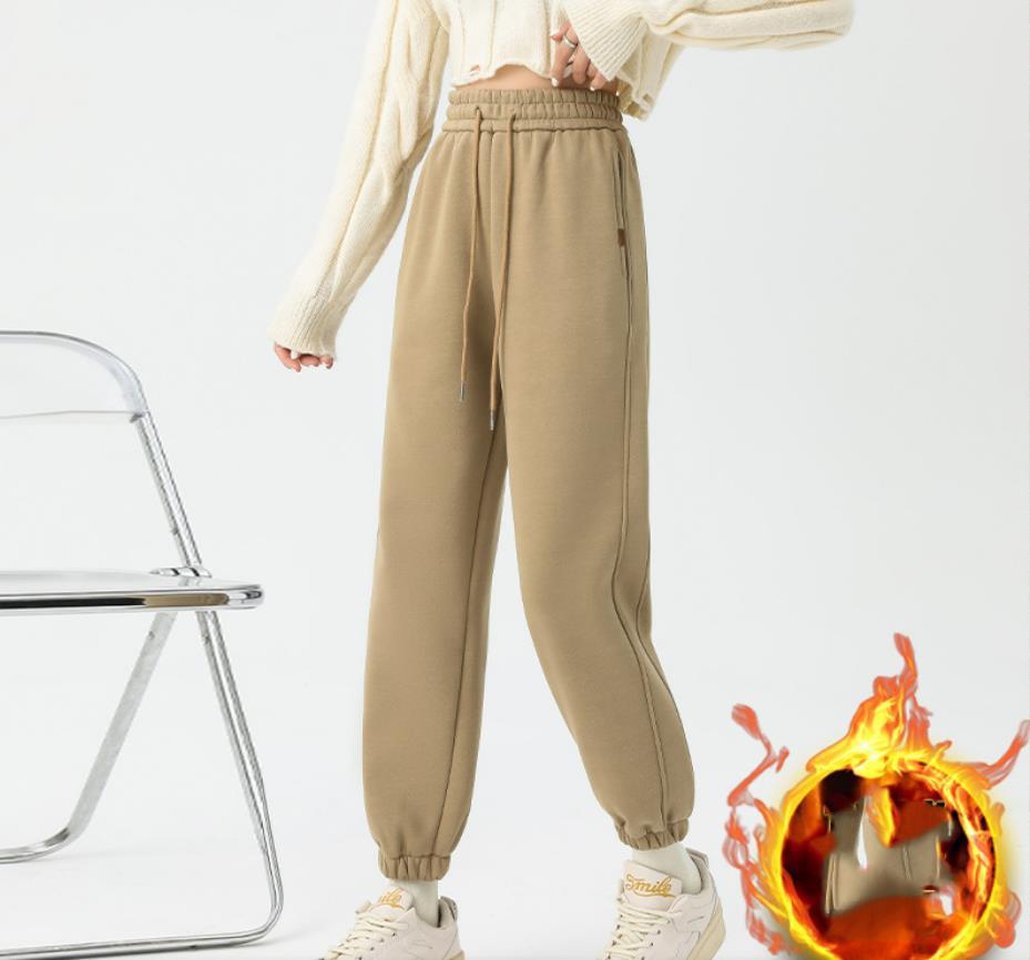 Утолщенные женские спортивные брюки с флисовой подкладкой, с высокой талией, свободного кроя, утягивающие, повседневные, универсальные, осень/зима